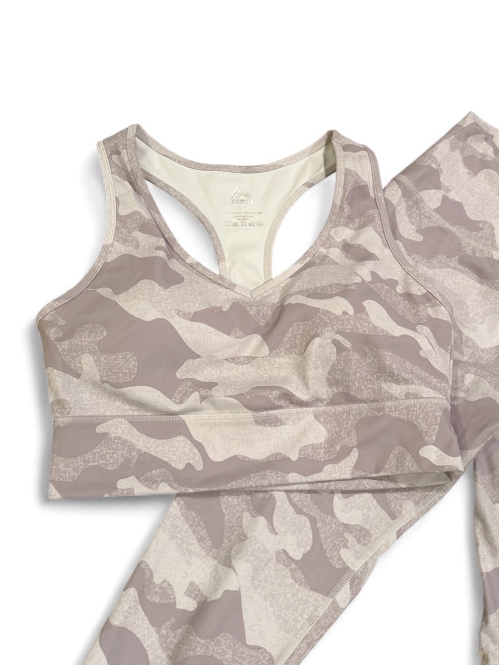 RBX Women’s Camo Active Leggings & Sports Bra Set Taupe Tan Beige Workout Size L - Picture 3 of 5